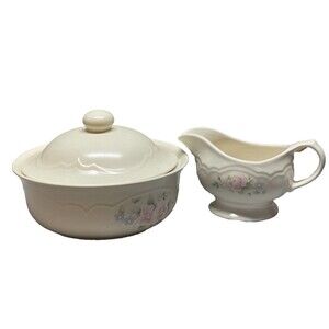 PFALTZGRAFF 2 QT TEA ROSE 9.5" COVERED CASSEROLE DISH/BOWL & Gravy Boat